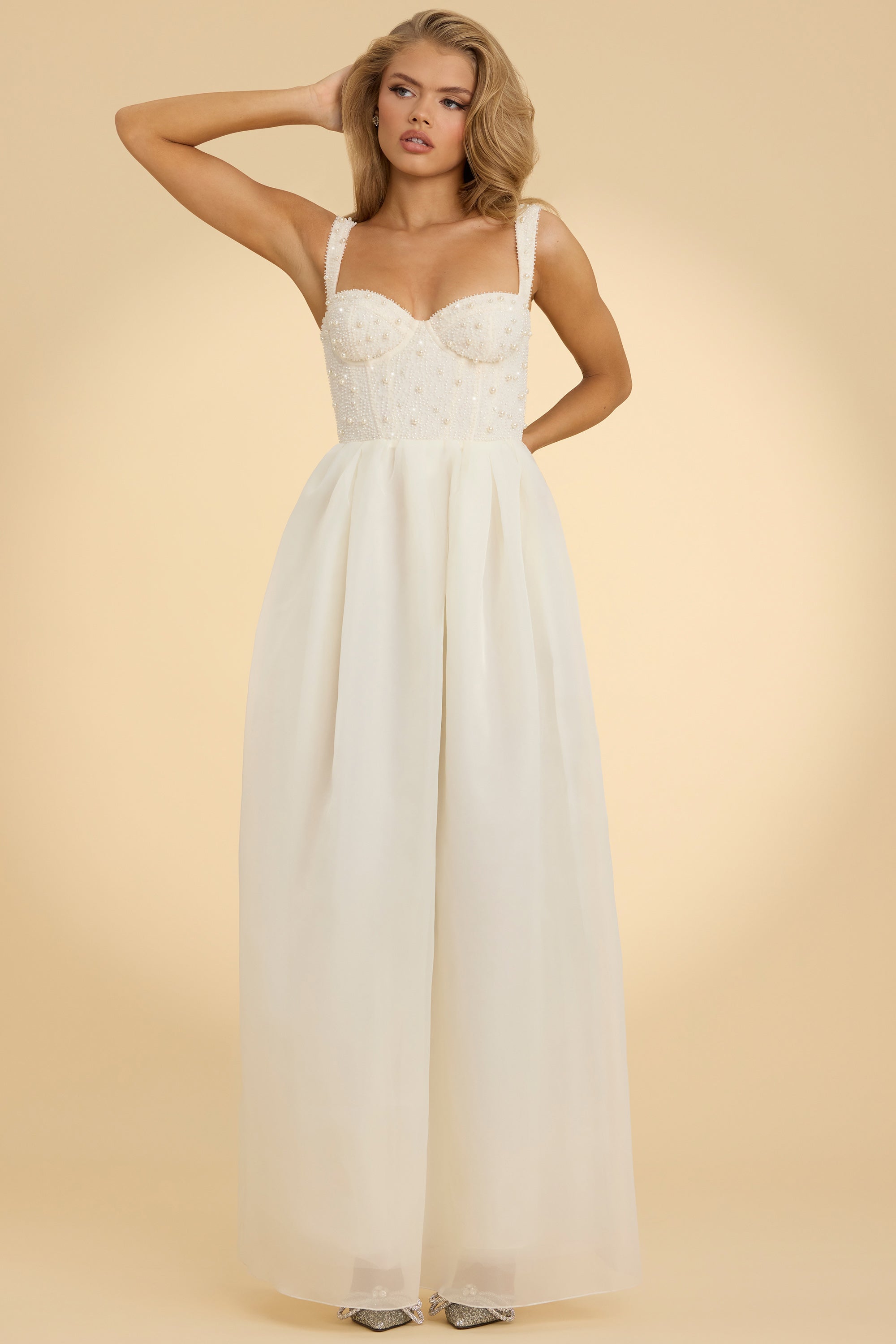 Embellished Corset Gown in White