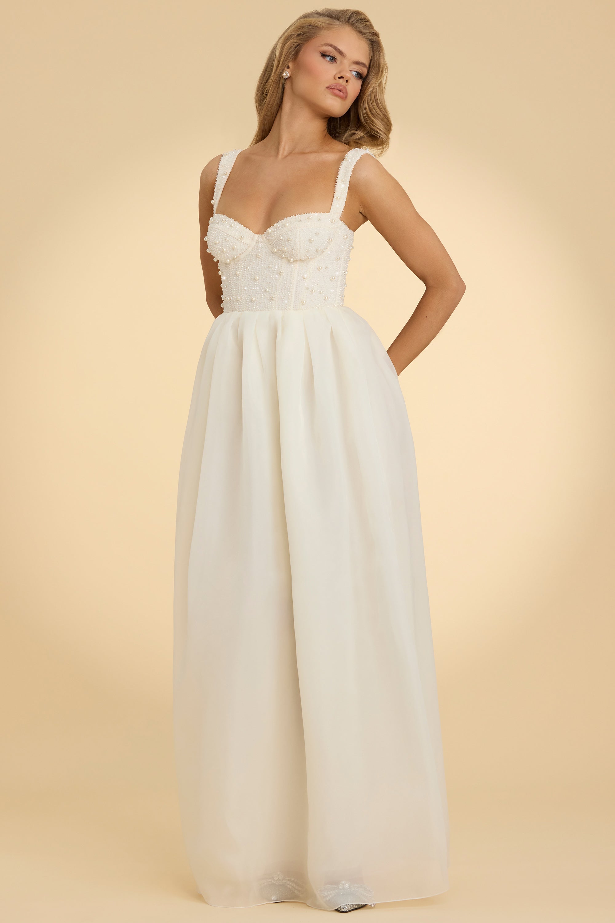 Embellished Corset Gown in White