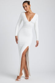Modal Plunge Neck Long Sleeve Maxi Dress in White