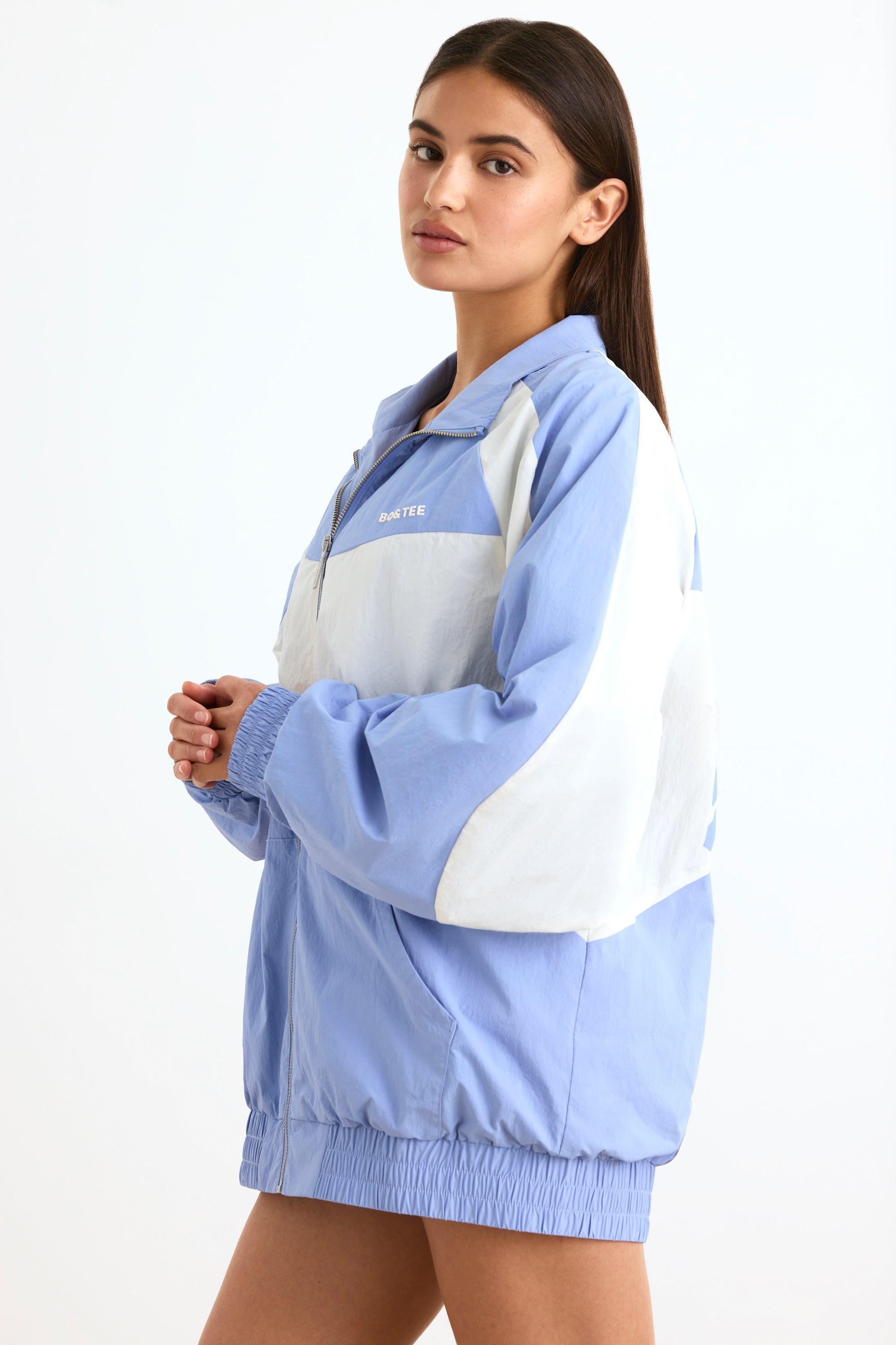 Water-Repellent Colourblock Track Jacket in Lavender Blue