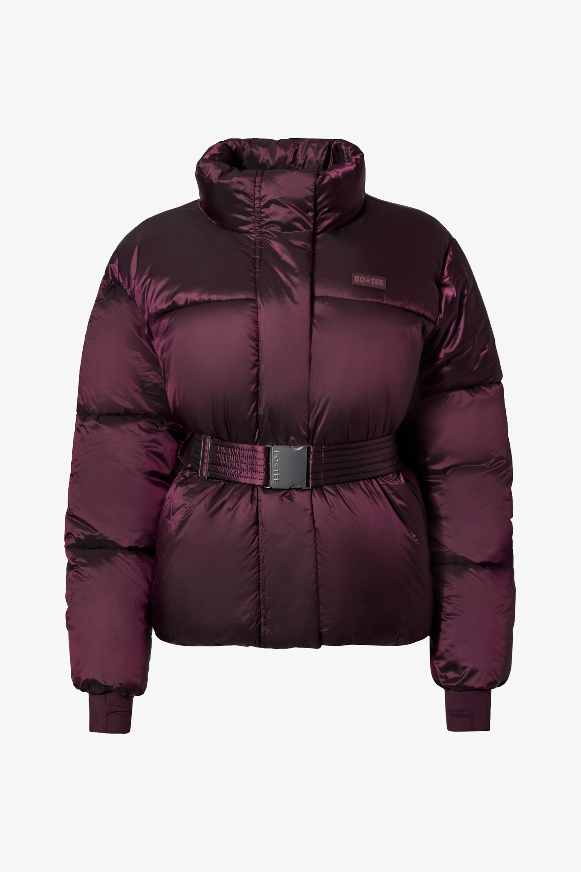 Waterproof Belted Oversized Ski Jacket in Burgundy