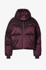 Waterproof Cropped Oversized Ski Jacket in Burgundy