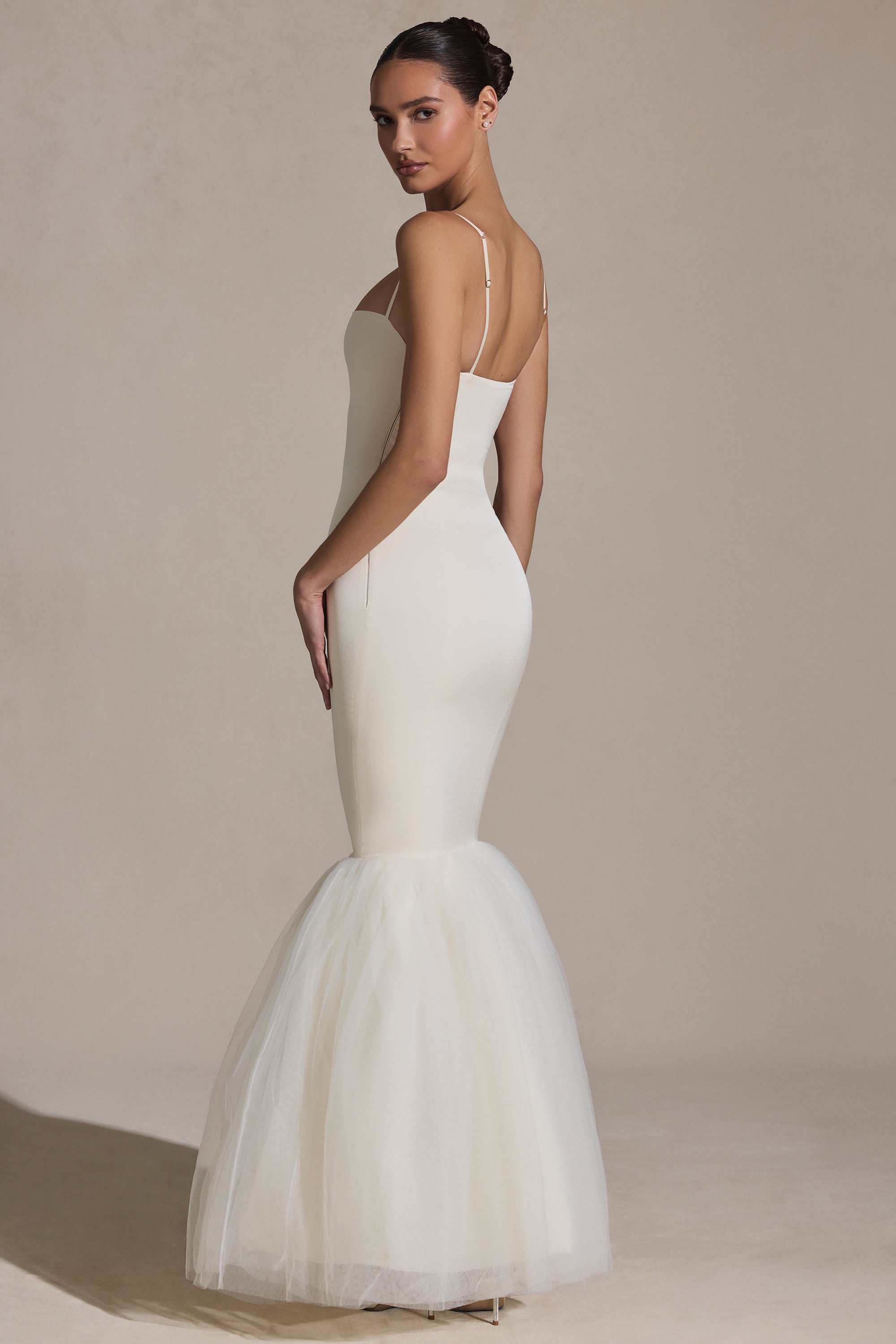 Tulle Hem Fishtail Gown in Ivory