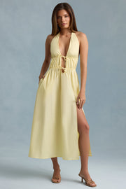 Backless Cotton-Poplin Maxi Dress in Lemon Yellow