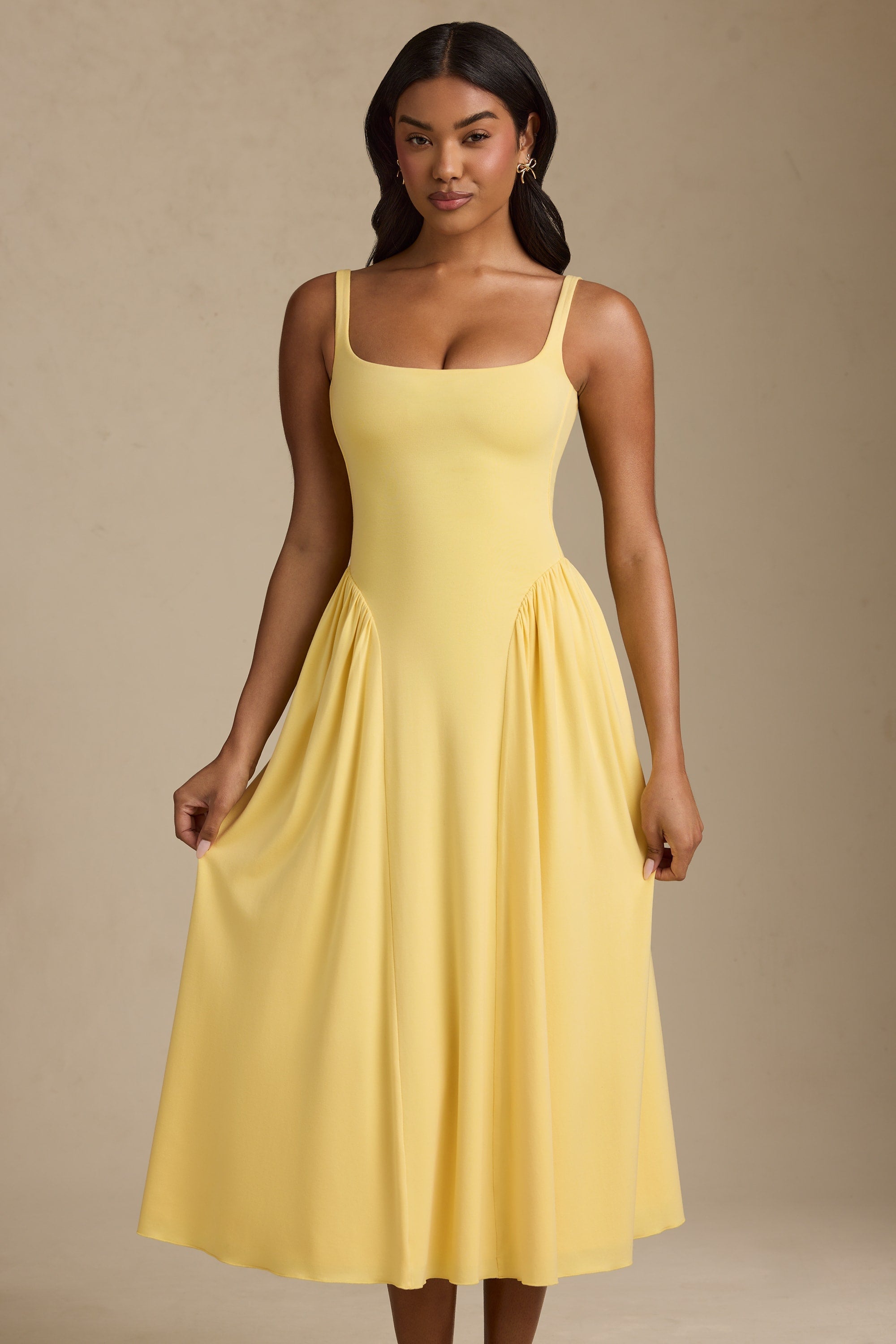 Modal A-Line Midaxi Dress in Pastel Yellow