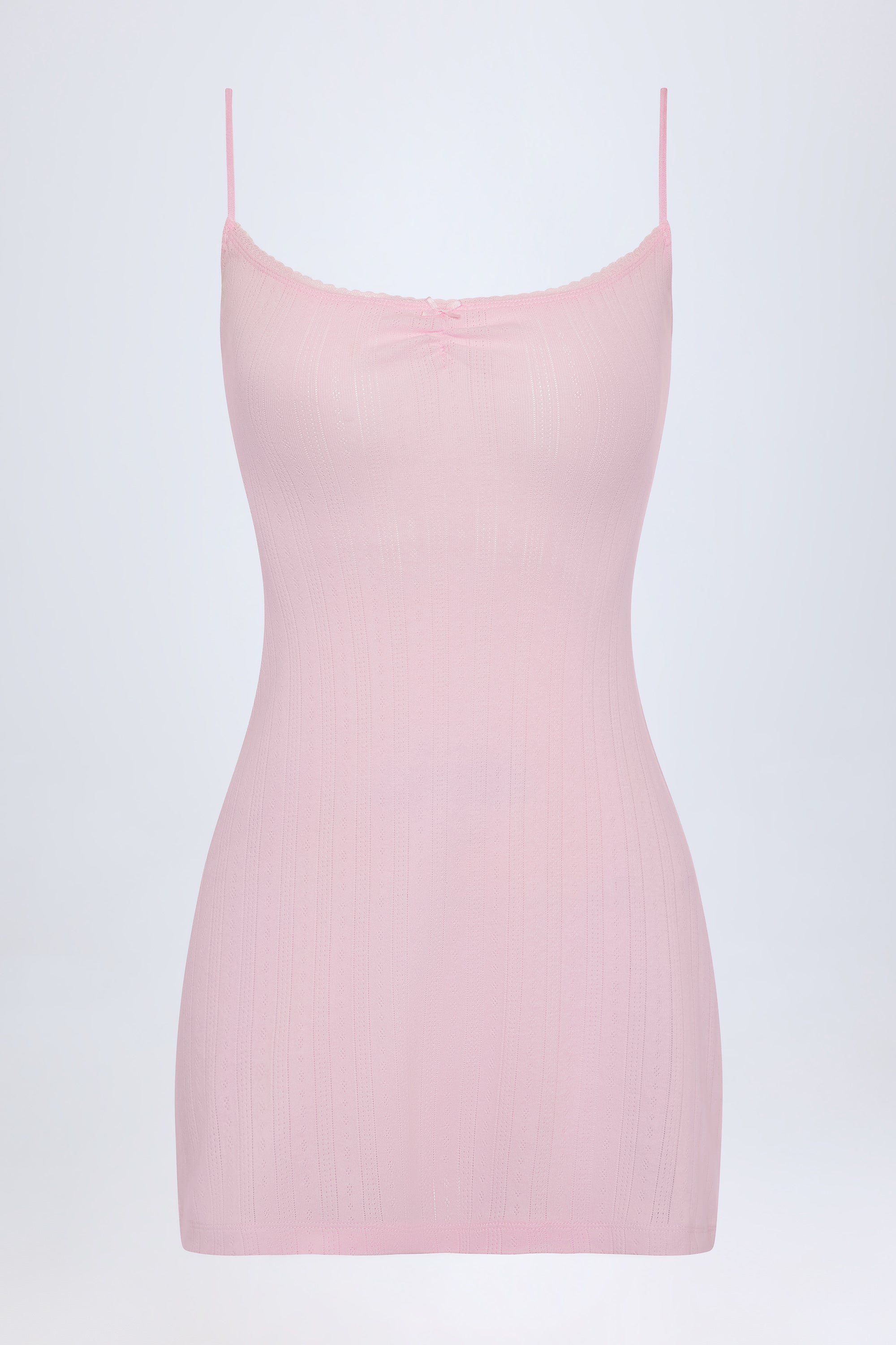 Pointelle Ruched A-Line Mini Dress in Baby Pink