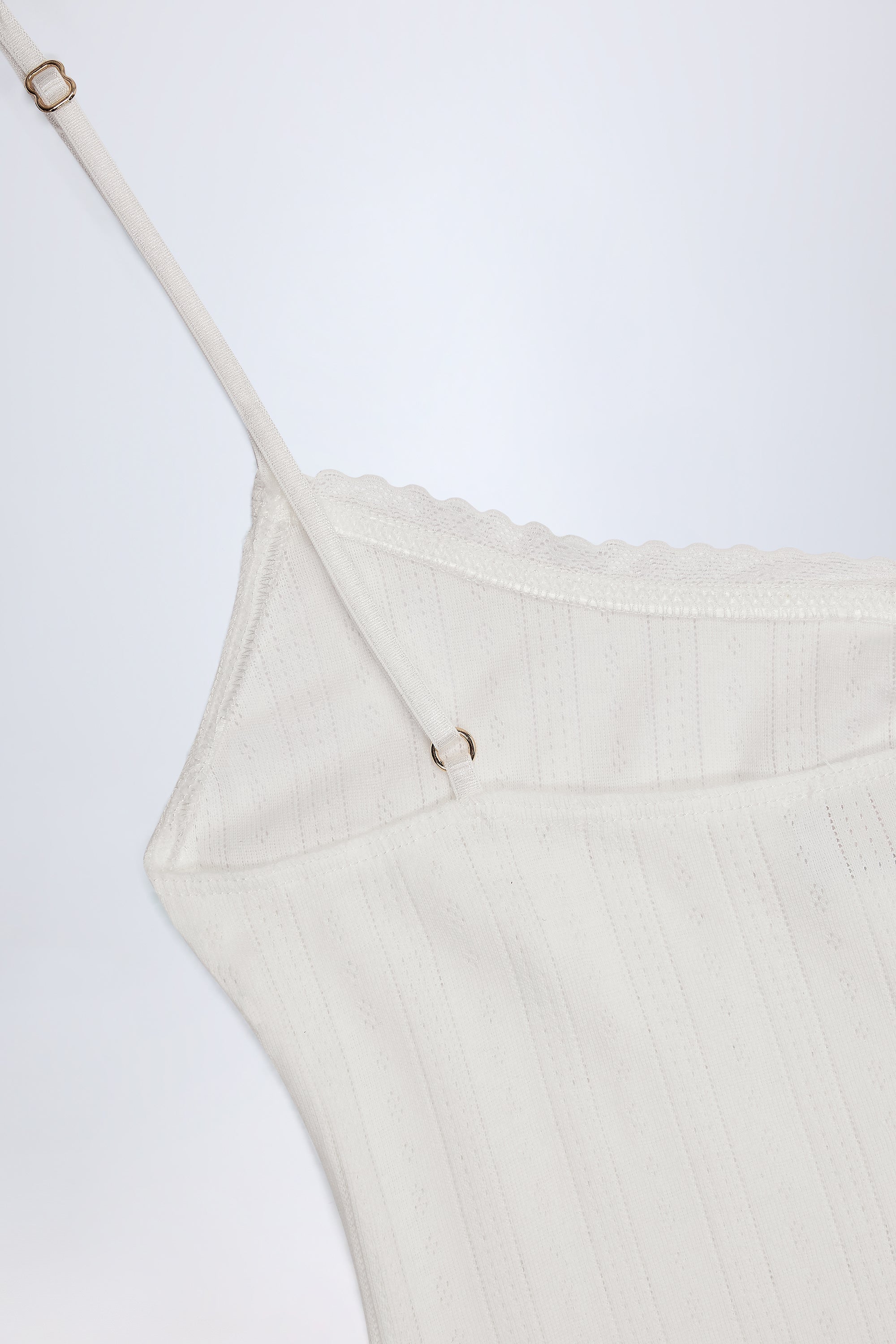 Pointelle Ruched A-Line Mini Dress in White