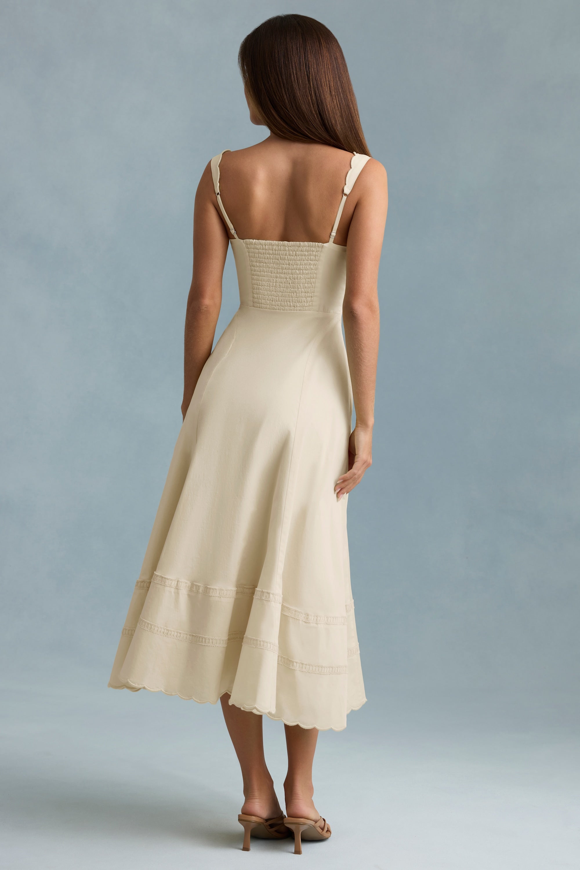 Cotton-Poplin A-Line Midaxi Dress in Ivory