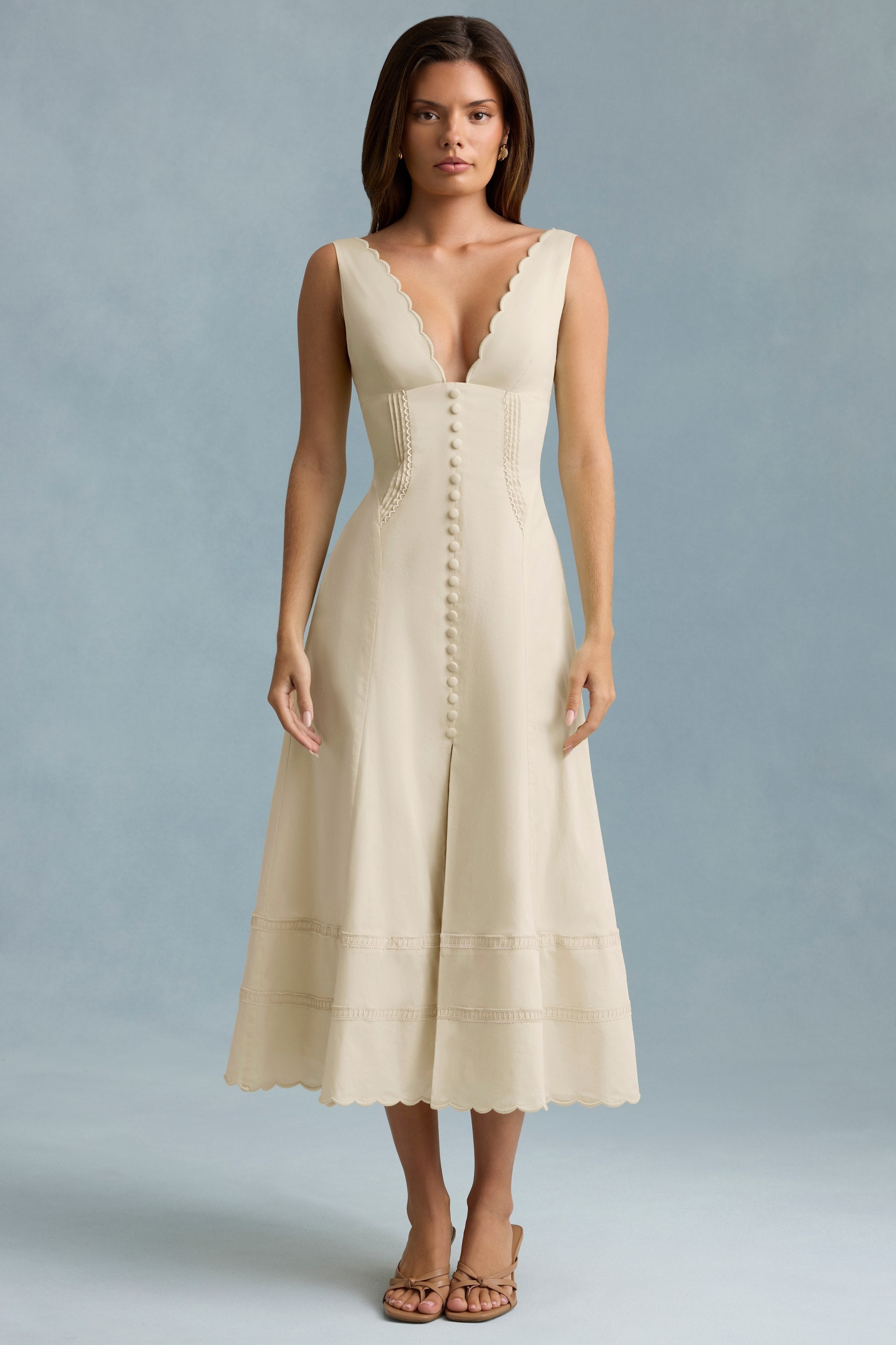 Cotton-Poplin A-Line Midaxi Dress in Ivory