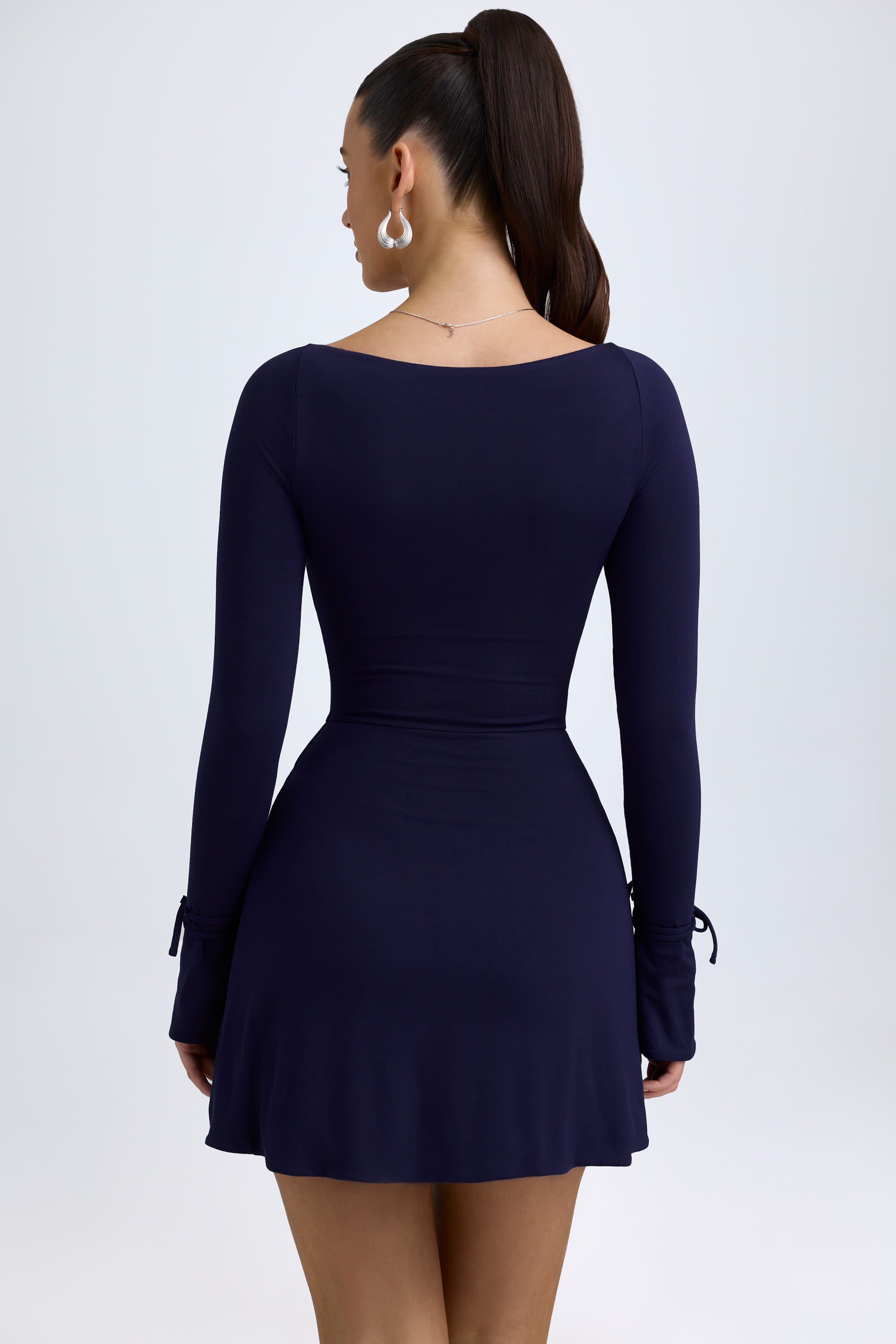 Square Neck Long Sleeve Mini Dress in True Navy
