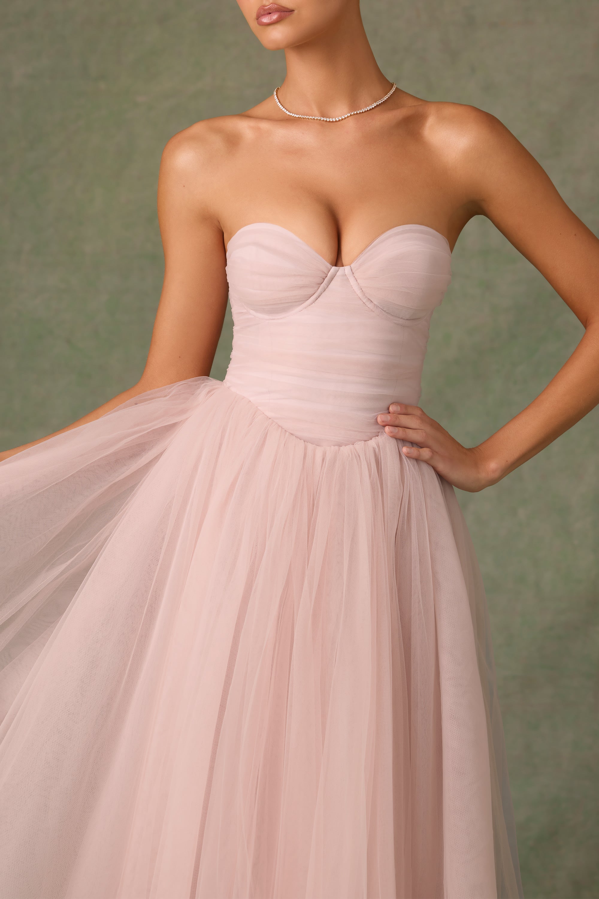 Tulle Corset Midaxi Dress in Dusty Rose