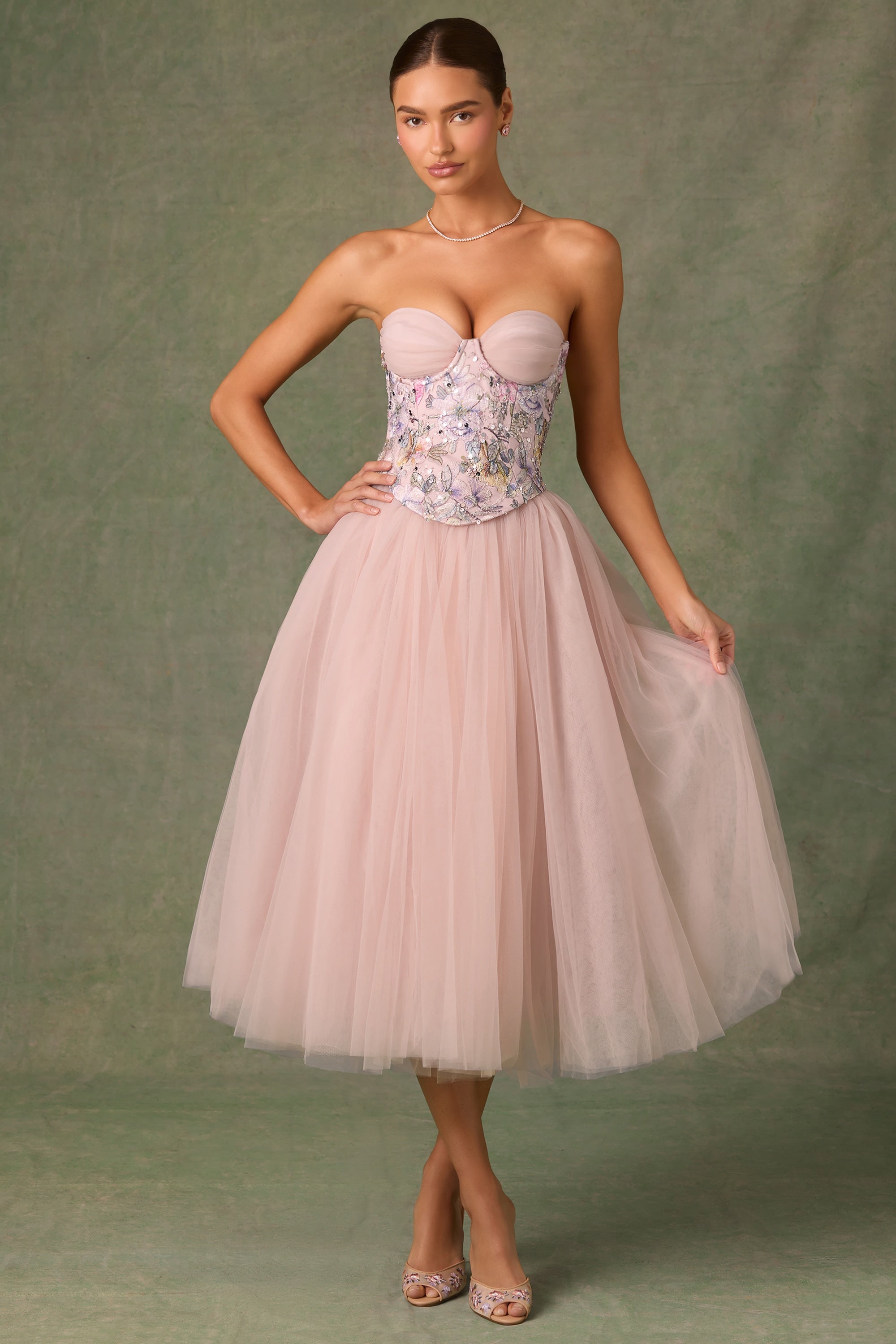 Tulle Corset Midaxi Dress in Dusty Rose