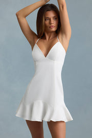 Drop-Waist Lace-Up Mini Dress in White