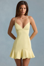 Drop-Waist Lace-Up Mini Dress in Yellow