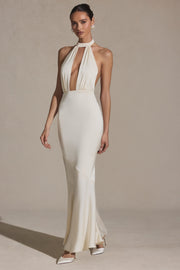 Backless Halterneck Fishtail Gown in Ivory