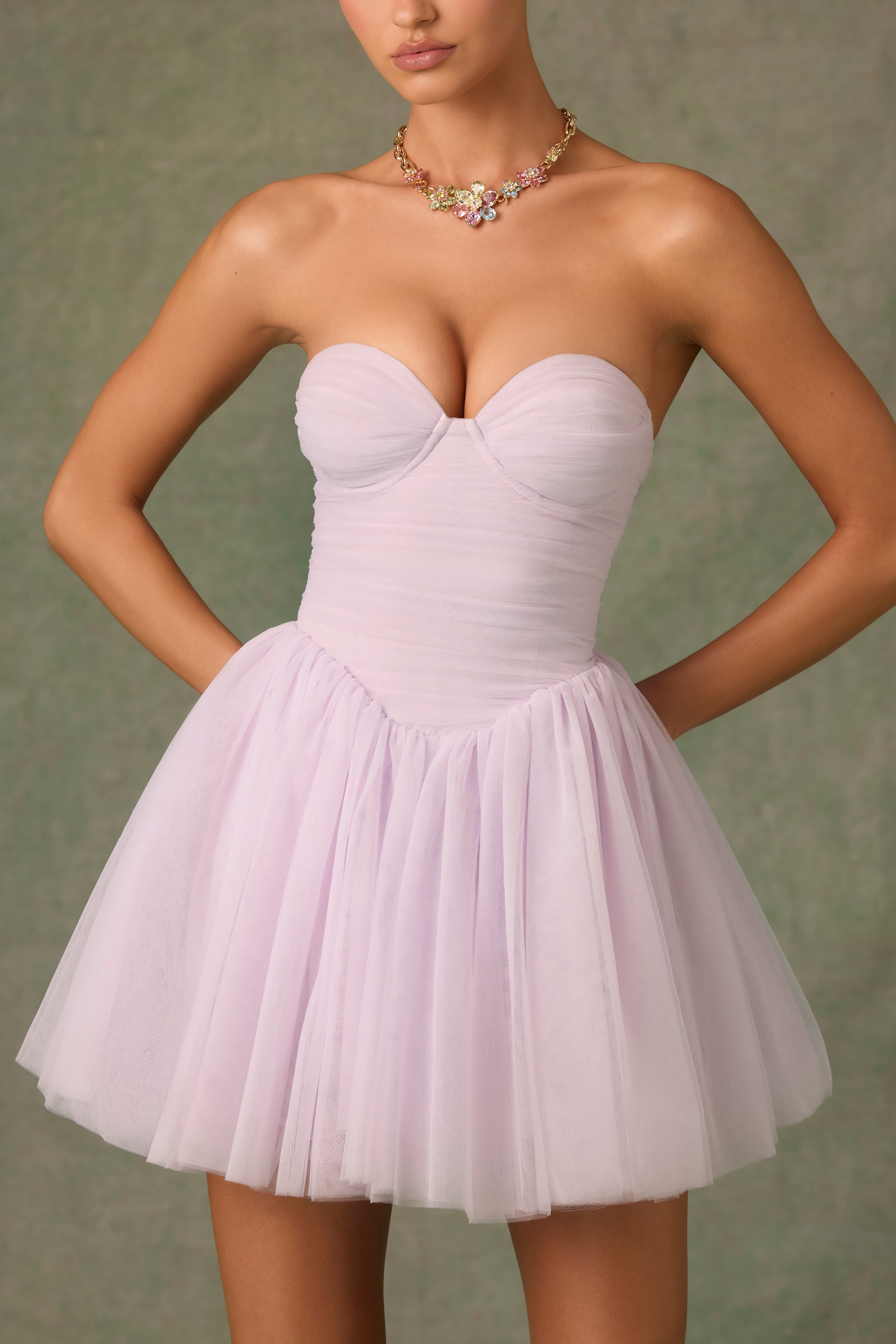 Tulle Corset Mini Dress in Lilac