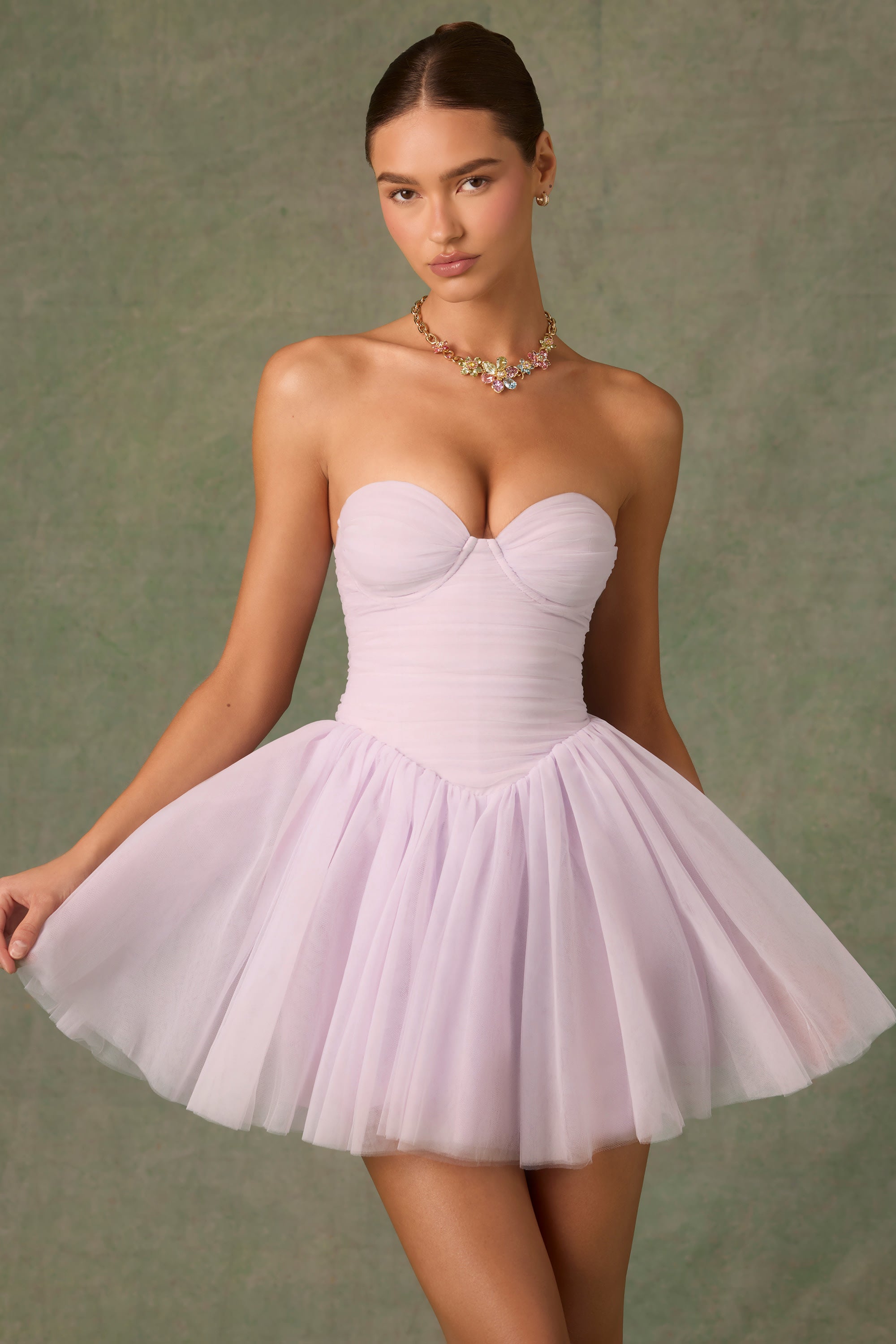 Tulle Corset Mini Dress in Lilac