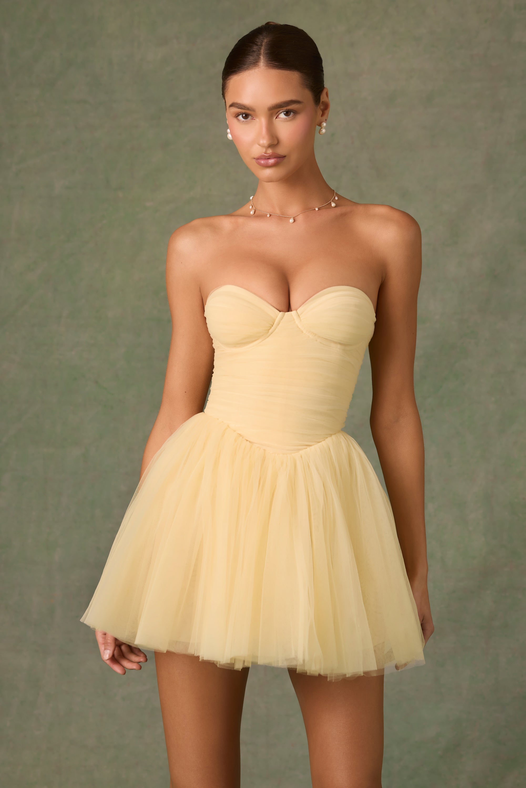 Tulle Corset Mini Dress in Yellow