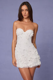 Embellished Bandeau A-line Mini Dress in White