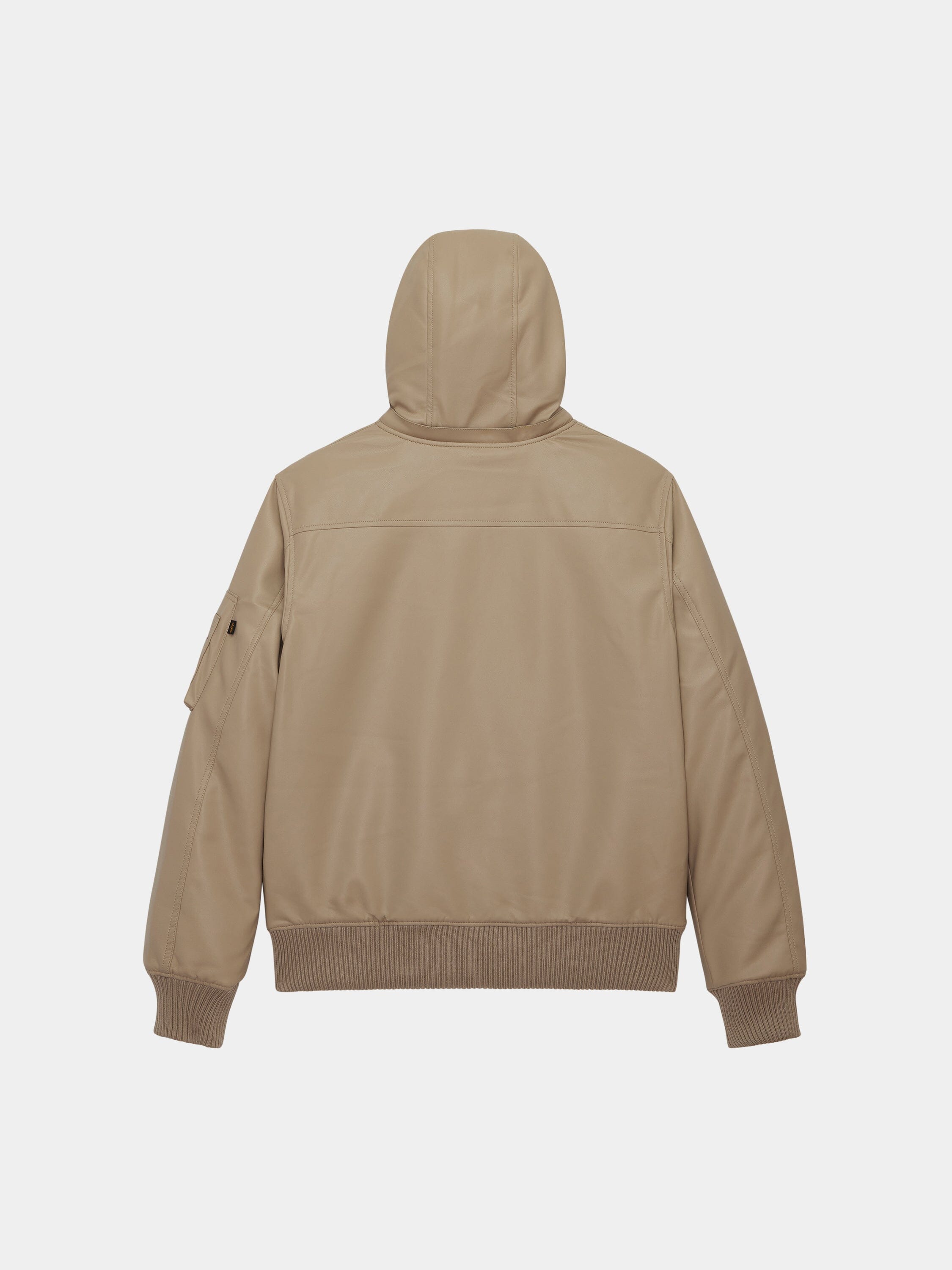 FAUX LEATHER HOODED RIB FLIGHT JACKET