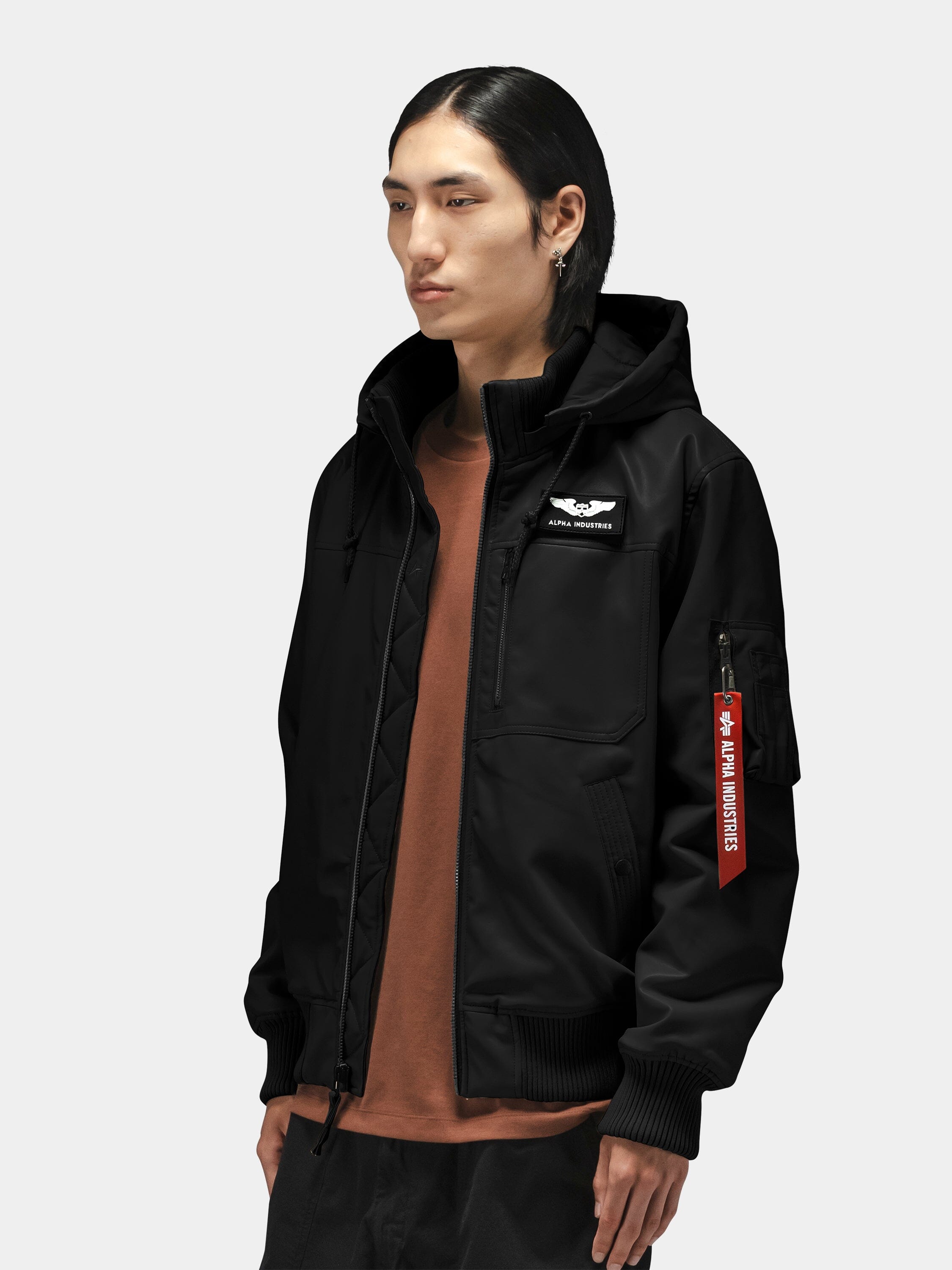 FAUX LEATHER HOODED RIB FLIGHT JACKET