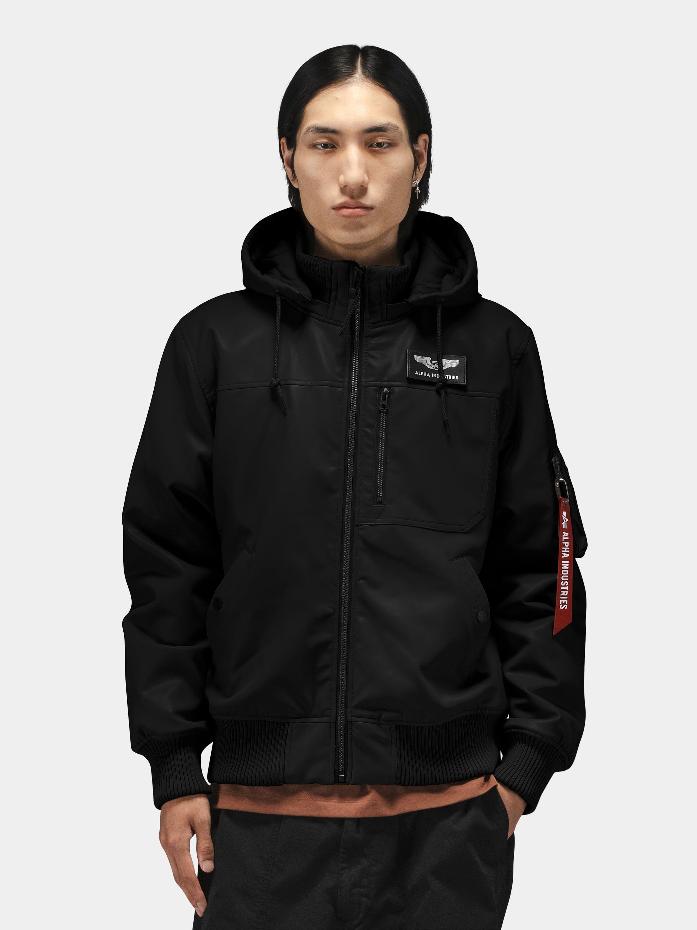 FAUX LEATHER HOODED RIB FLIGHT JACKET