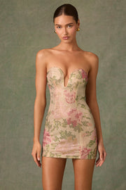 Embellished Sweetheart-Neck A-Line Mini Dress in Rose Hotfix