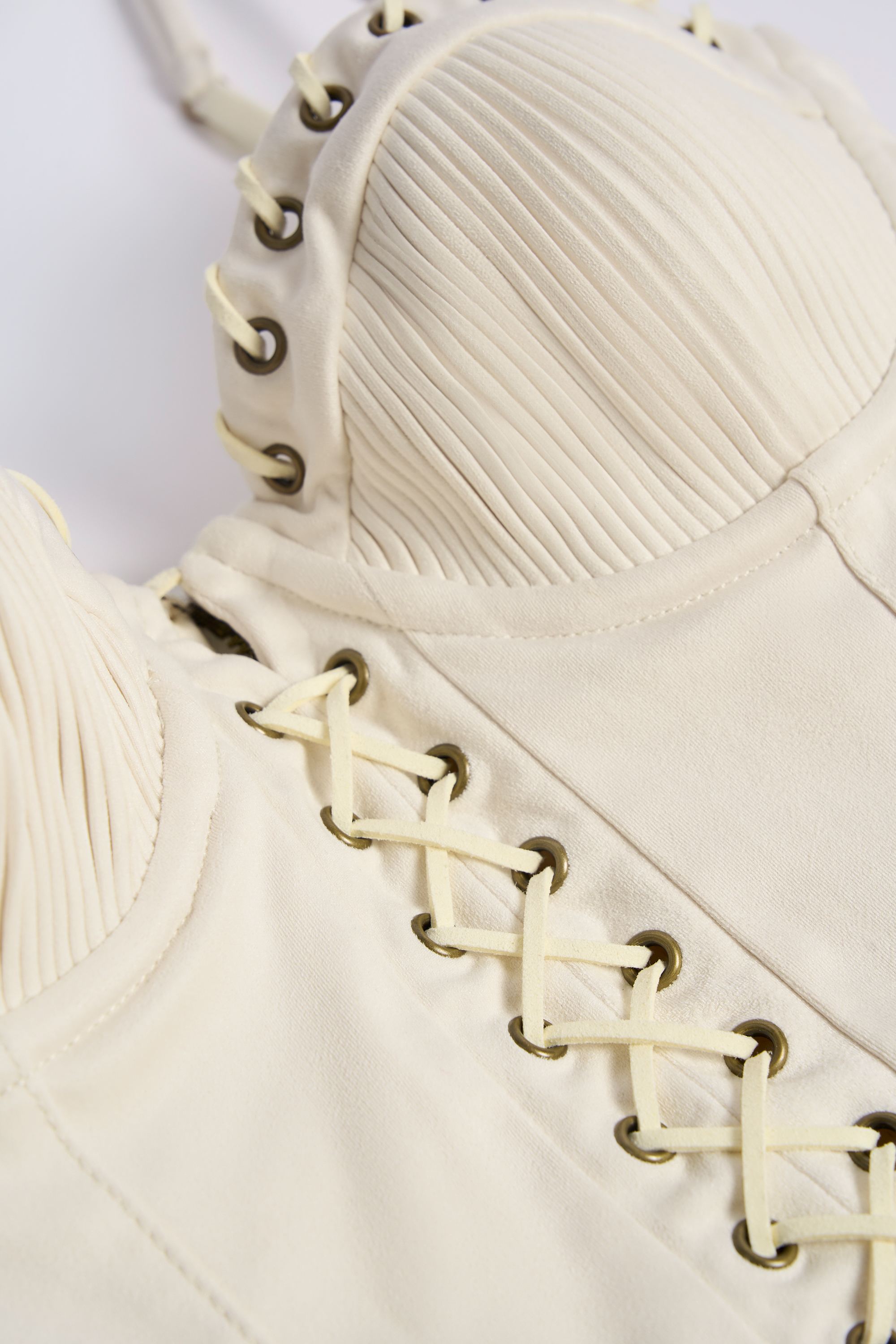 Lace-Up Tiered Corset Mini Dress in Ivory