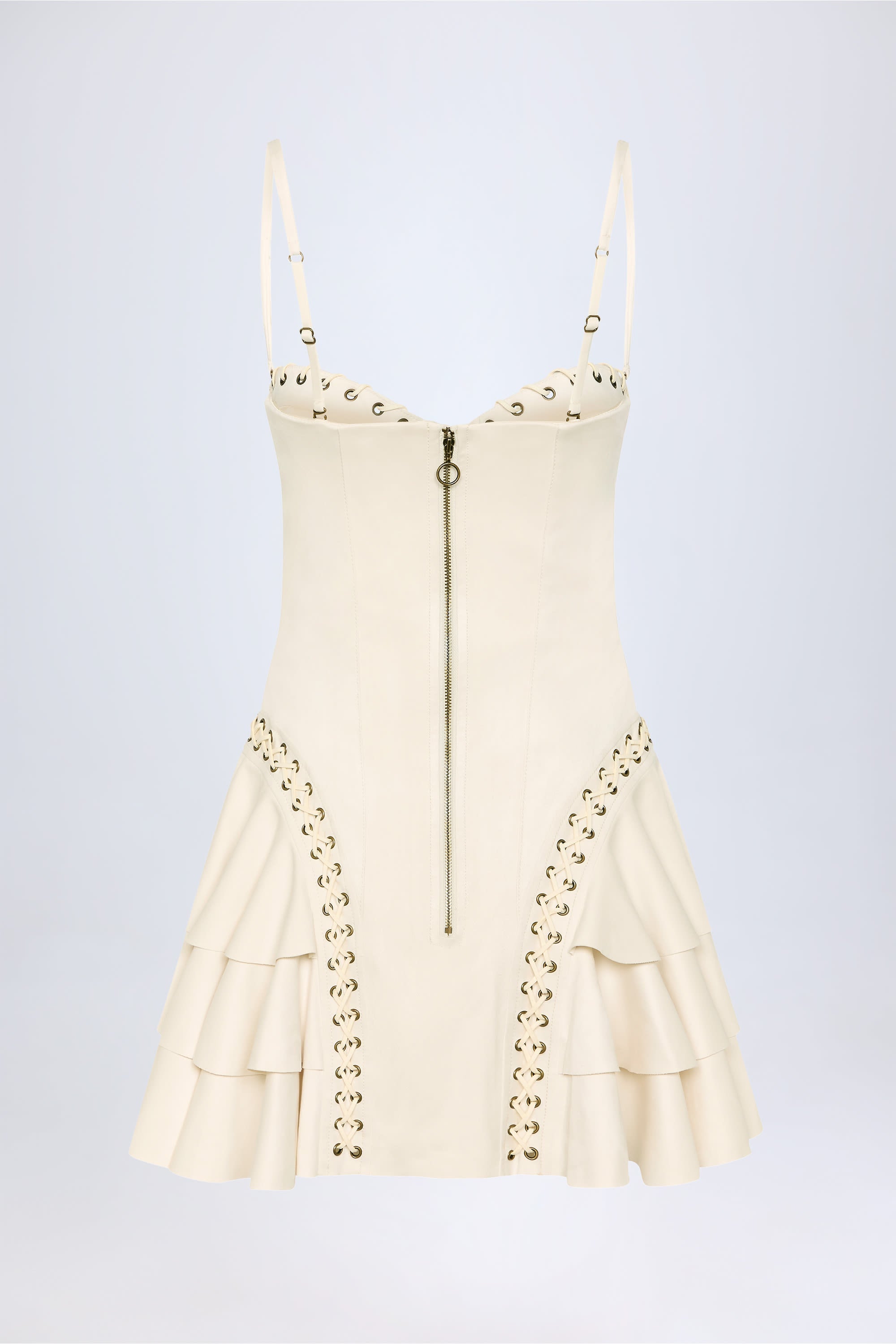Lace-Up Tiered Corset Mini Dress in Ivory