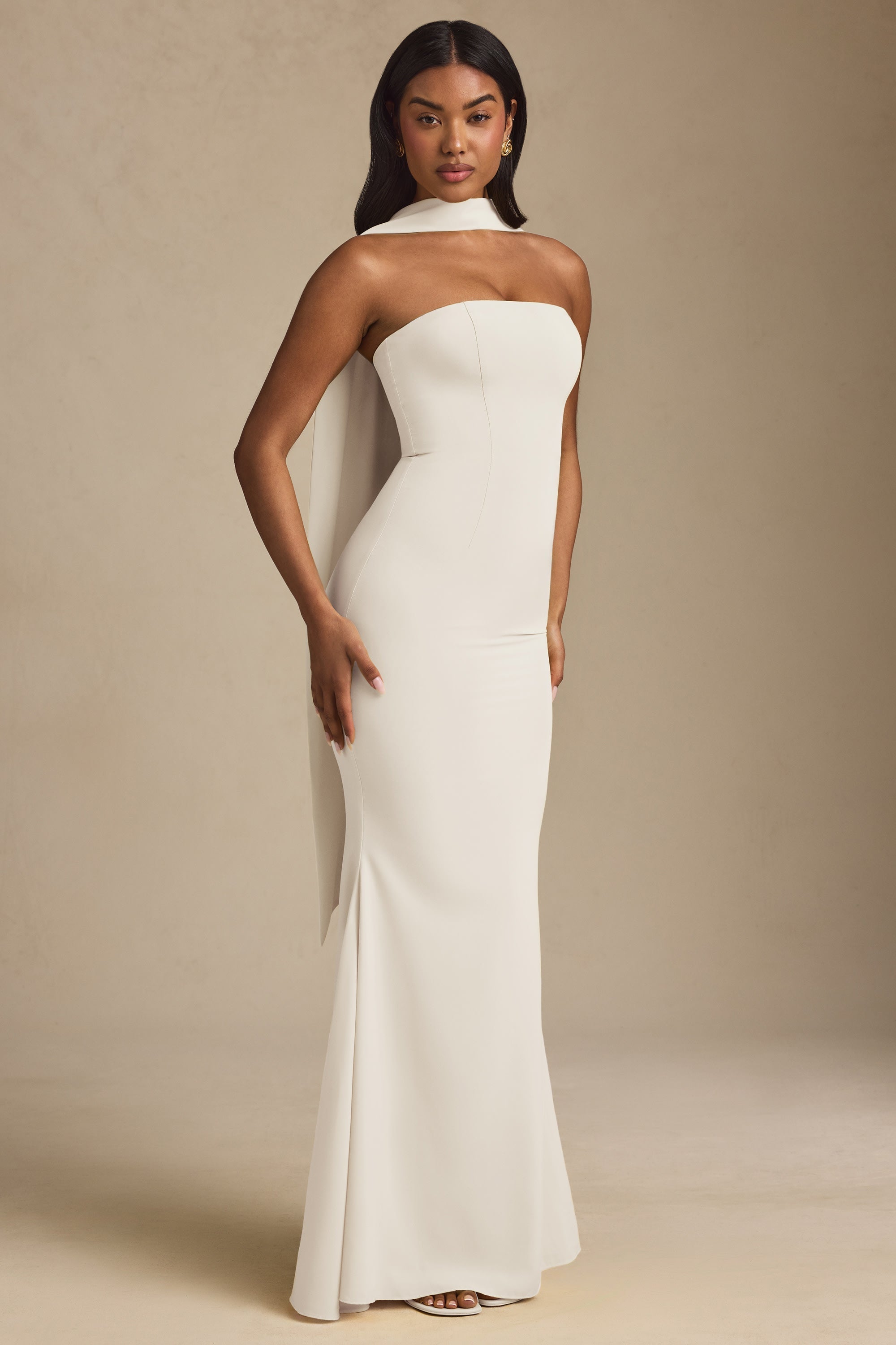 Scarf-Detail Strapless Gown in Ivory
