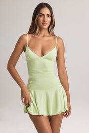 Modal Ruched A-Line Mini Dress in Sage Green
