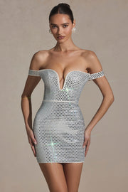 Embellished Off-Shoulder Mini Dress in White