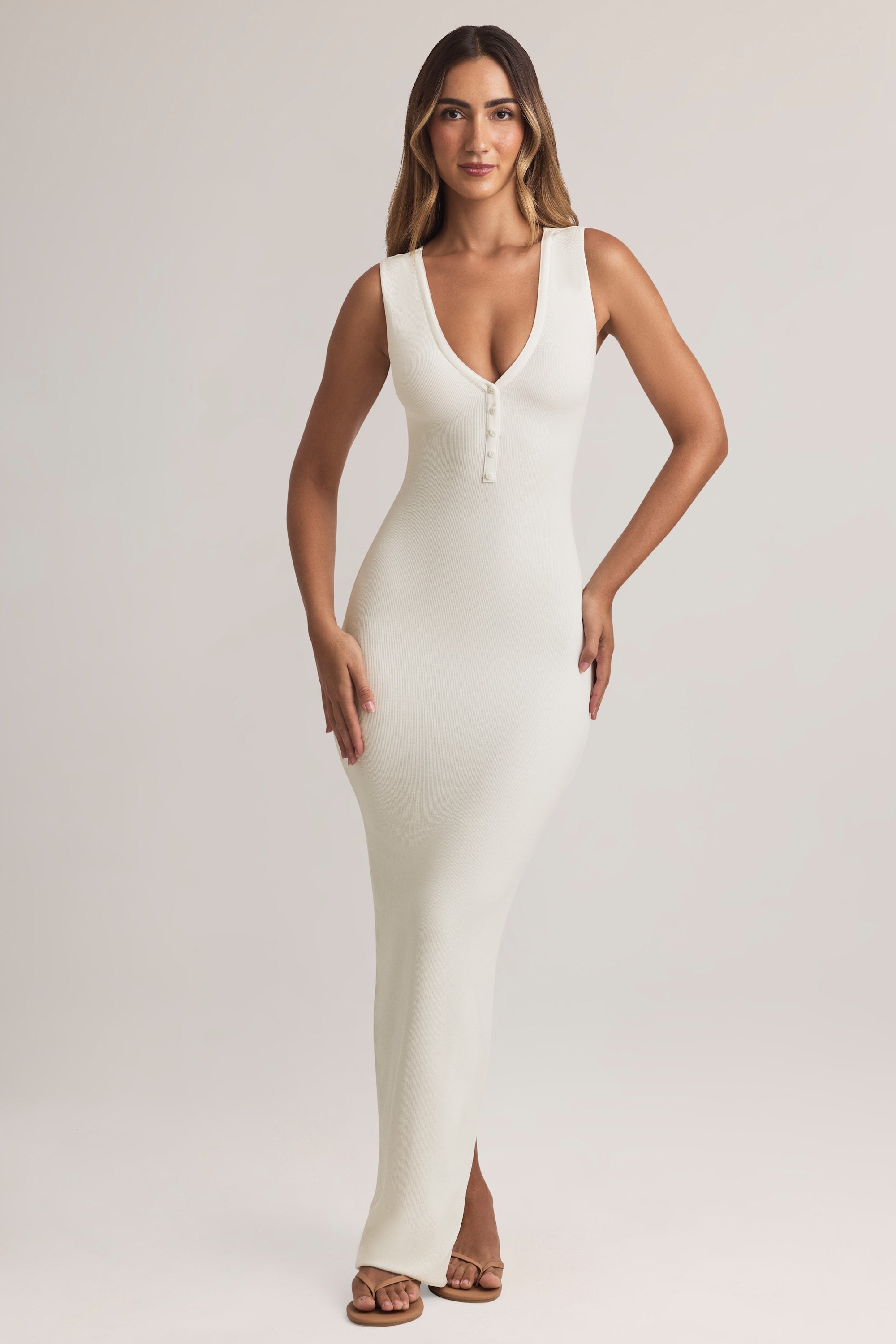 Modal Button-Detail Maxi Dress in White