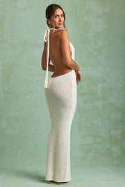 Bouclé Halterneck Maxi Dress in White
