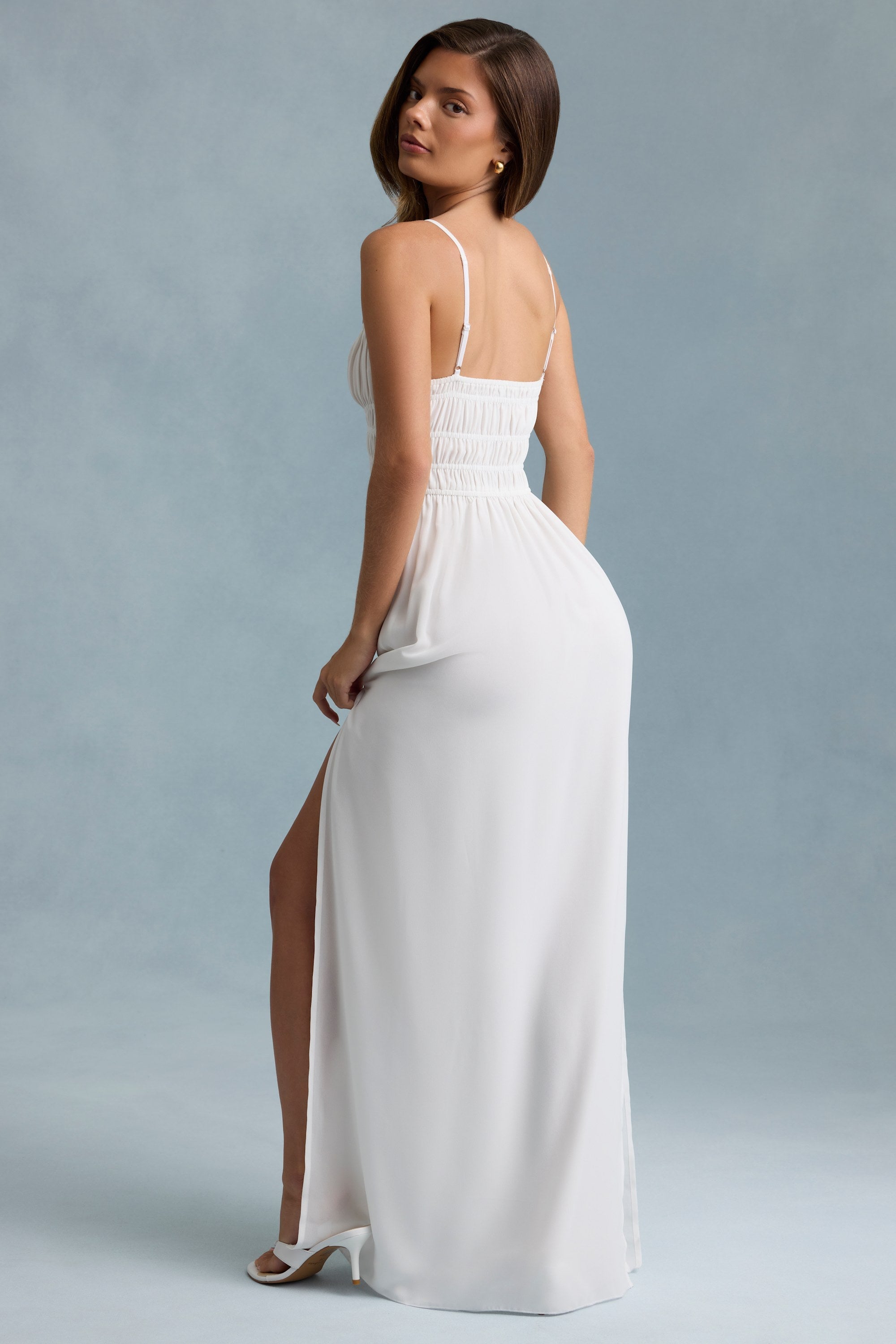 Shirred Camisole Maxi Dress in White