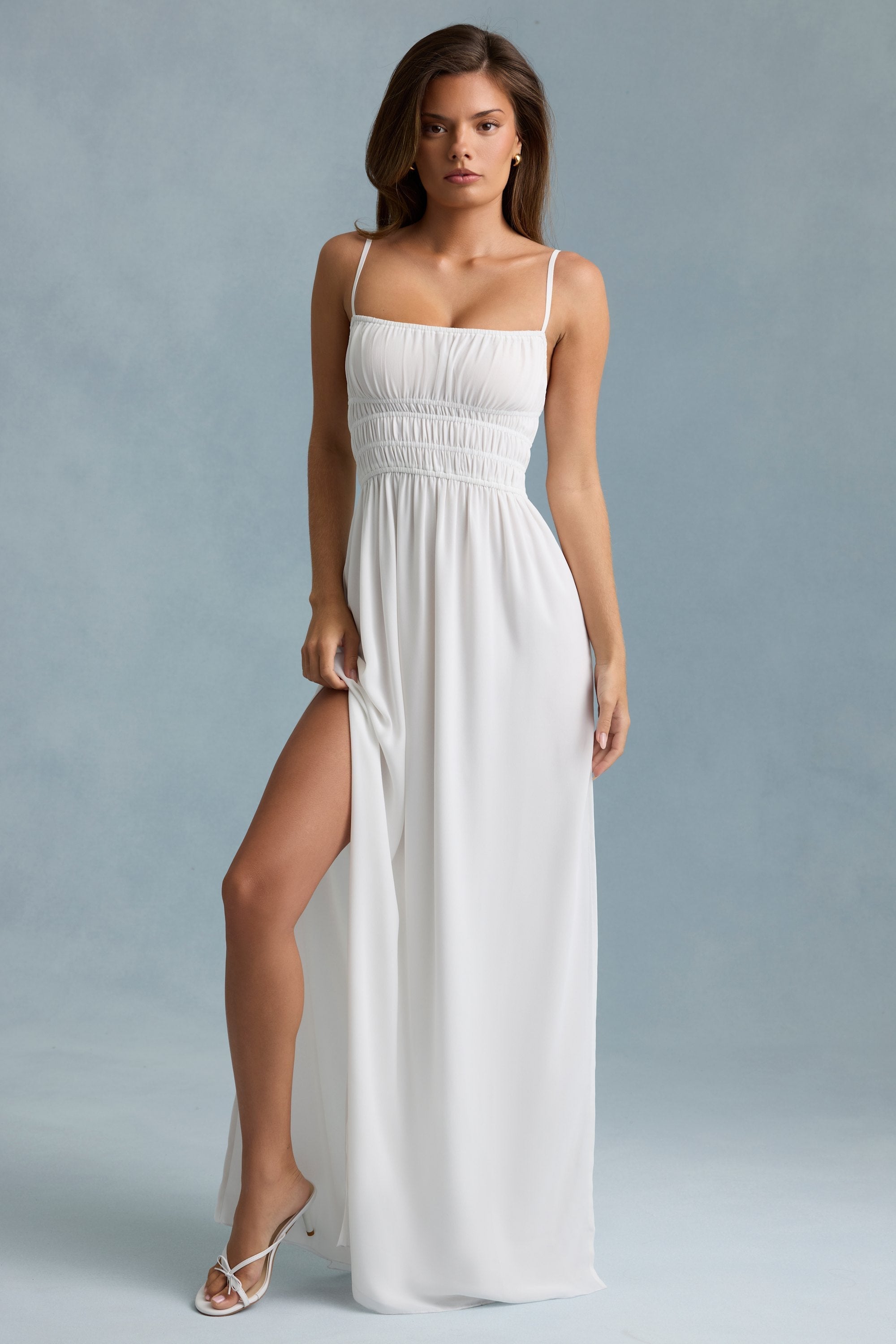 Shirred Camisole Maxi Dress in White