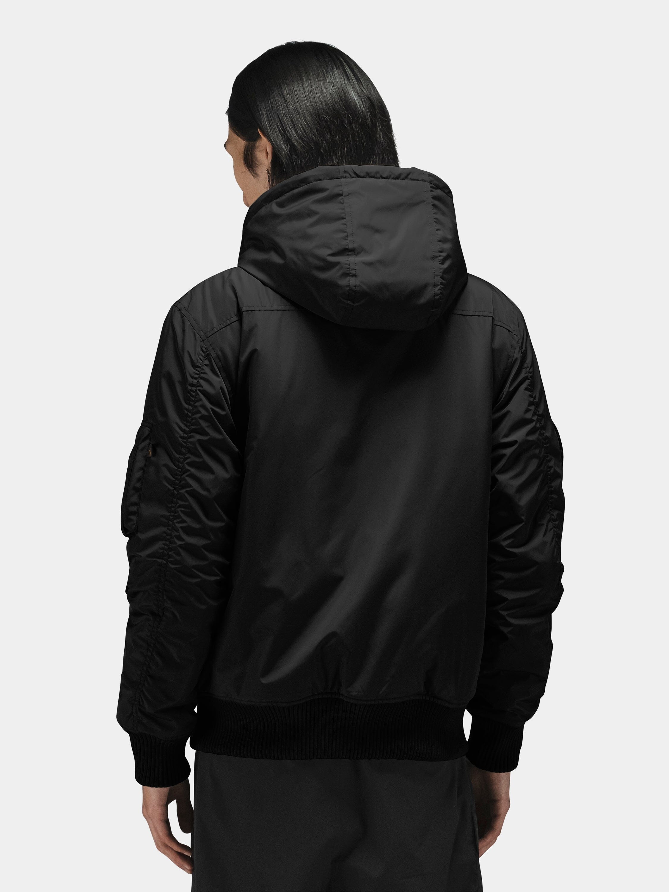 PATCHED HOODED RIB FLIGHT JACKET