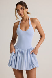 Modal Backless Halterneck Mini Dress in Light Blue