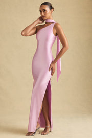 Asymmetric Scarf-Detail Maxi Dress in Soft Pink