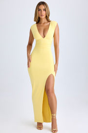 High Split Plunge Neck Maxi Dress in Lemon Sherbet