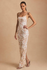 Embellished Scoop-Neck Backless Maxi Dress in Ivory