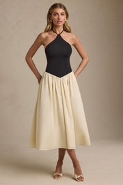 Halterneck A-Line Midaxi Dress in Black