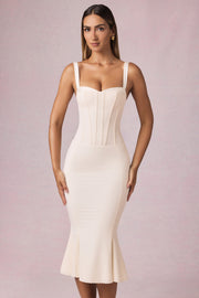 Layered Bra-Detail Fishtail Midaxi Dress in Ivory