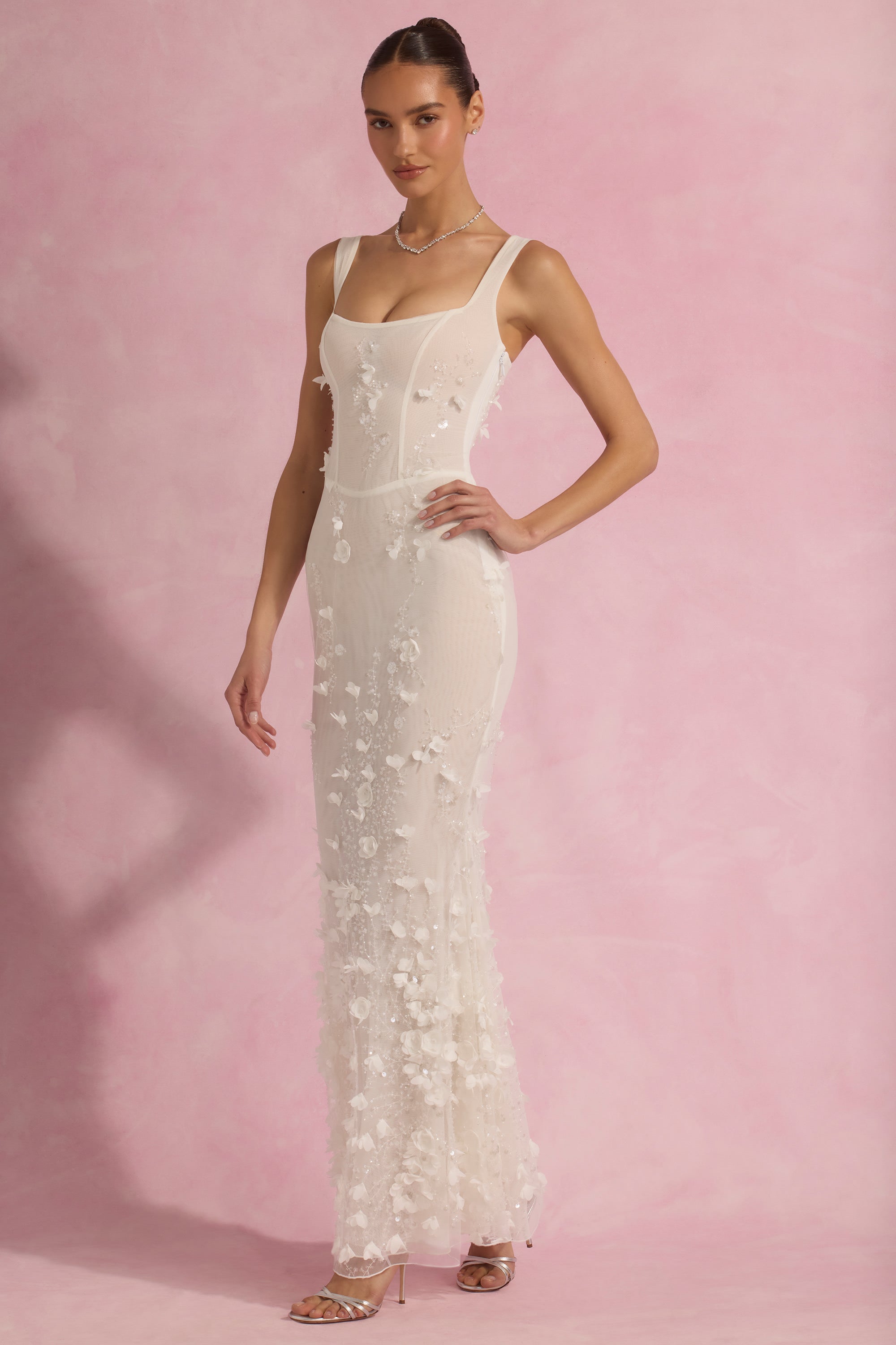 Embellished Fishtail Corset Gown in White
