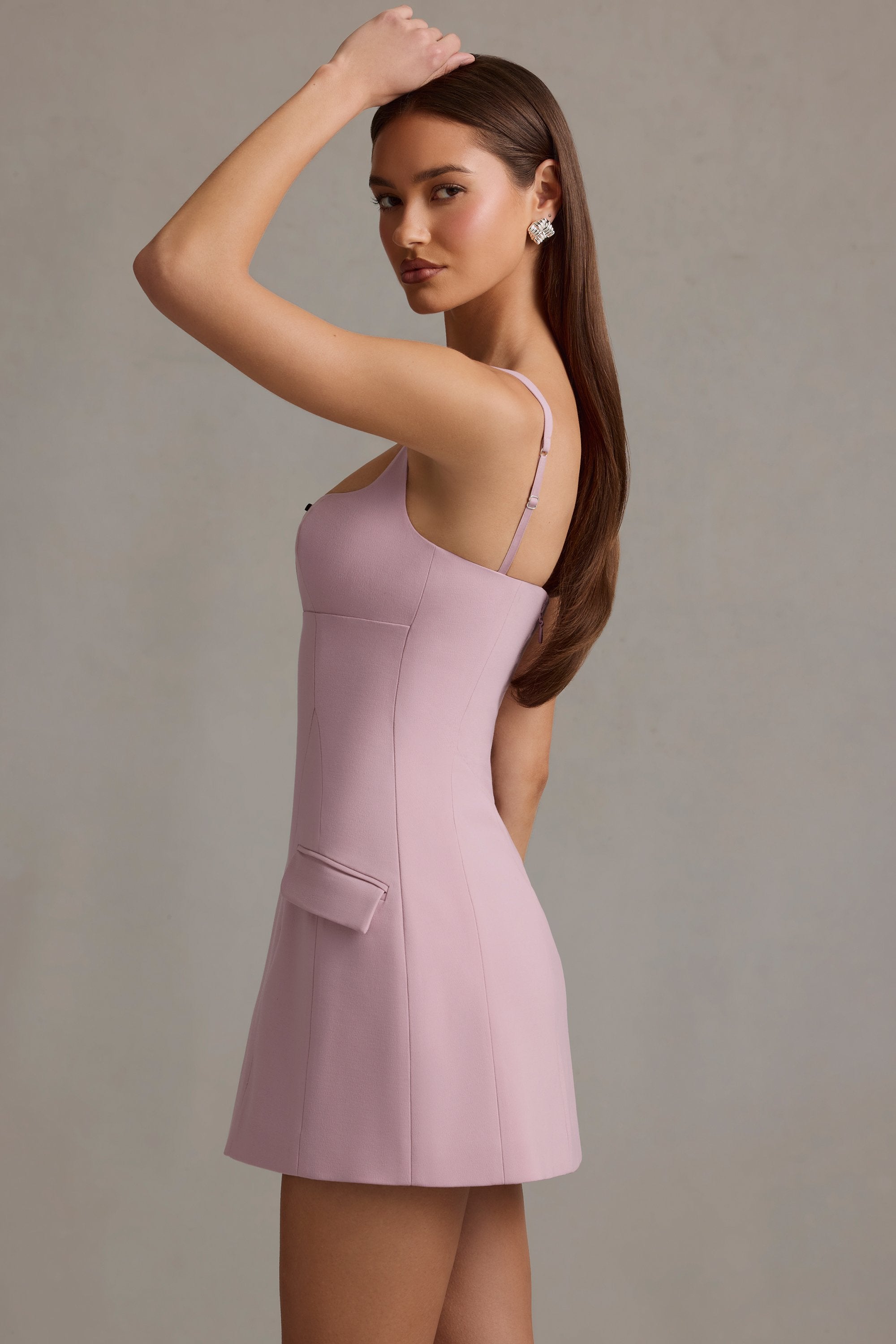 Cut-Out Structured A-Line Mini Dress in Mauve