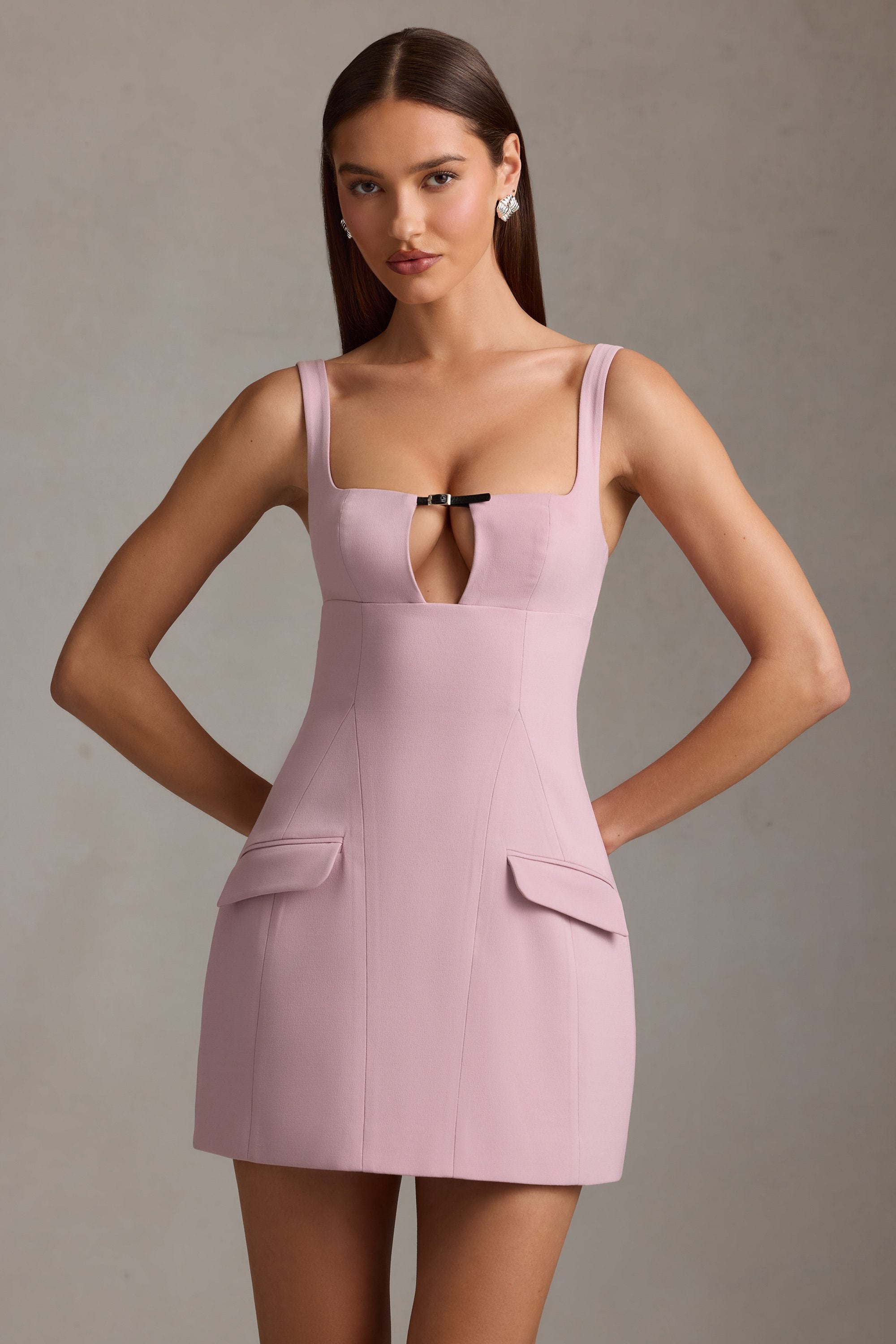 Cut-Out Structured A-Line Mini Dress in Mauve
